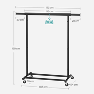 Stojan na oblečení INEZ na kolečkách, max.90kg, 83,5x45x160cm, černá