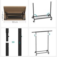 Stojan na oblečení INEZ na kolečkách, max.90kg, 83,5x45x160cm, černá