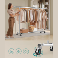 Stojan na oblečení DOLLY na kolečkách, max. 150 kg, 45x160-200x161,5cm, stříbrná