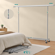 Stojan na oblečení DOLLY na kolečkách, max. 150 kg, 45x160-200x161,5cm, stříbrná