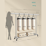 Stojan na oblečení DOLLY na kolečkách, max. 150 kg, 45x160-200x161,5cm, stříbrná