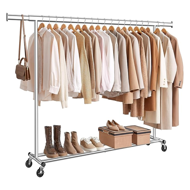 Stojan na oblečení DOLLY na kolečkách, max. 150 kg, 45x160-200x161,5cm, stříbrná