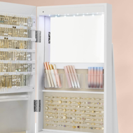 Zrcadlo se stojanem a prostorem na šperky CHANTAL, 54,5×54,5×162 cm, bílá