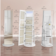 Zrcadlo se stojanem a prostorem na šperky CHANTAL, 54,5×54,5×162 cm, bílá