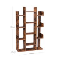 Police/regál na knihy ODIN v industriálním stylu, 86x25x140 cm, hnědá