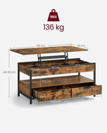 Výškově nastavitelný konferenční stolek GASPAR, 50x100x(48-63)cm hnědá/černá