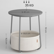 Kulatý stolek s úložným košem COLETTE, 45x50cm, šedá/bílá