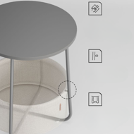 Kulatý stolek s úložným košem COLETTE, 45x50cm, šedá/bílá