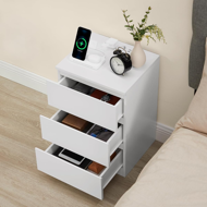 Noční stolek s funkcí nabíjení ZION, 35x40x59 cm, bílý