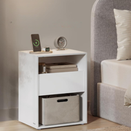 Noční stolek s funkcí nabíjení LUCIANO, 35x45x58,3 cm, bílá