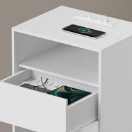 Noční stolek s funkcí nabíjení LUCIANO, 35x45x58,3 cm, bílá
