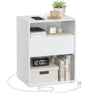 Noční stolek s funkcí nabíjení LUCIANO, 35x45x58,3 cm, bílá