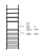 Stohovatelný regál na boty TUBE, 10 polic, 45x30x174cm, černá