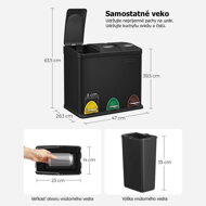 Sada 3 nerezových košů na recyklaci 8 litrů