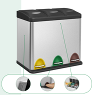 Koš na třídění odpadu SORT 24l (3x8l), ocelová