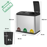 Koš na třídění odpadu SORT 24l (3x8l), ocelová