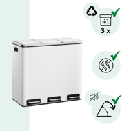 Koš na třídění odpadu SORT 54l (3x18 l) + pytle na odpadky, bílá