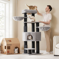 Kočičí strom ONYX, 50x50x160cm, šedá/černá