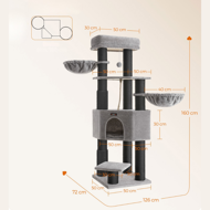 Kočičí strom ONYX, 50x50x160cm, šedá/černá