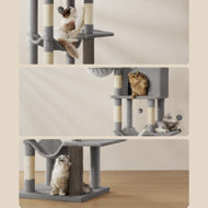 Kočičí strom TRISTAN, 57x45x175 cm, šedá