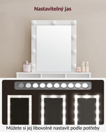 kosmetický stolek se zrcadlem bílý s osvětlením