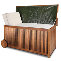 Dřevěný úložný box ACACIA s kolečky, 117x52x58, 5cm, přírodní hnědá