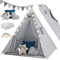 Dětský stan teepee JULIUS, 120x120x160cm, šedá/modrá