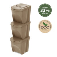 Sada 3 odpadkových košov SORTIBOX ECO WOOD naturo, objem 3x25l