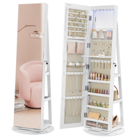 Zrcadlo se stojanem a prostorem na šperky CHANTAL, 54,5×54,5×162 cm, bílá