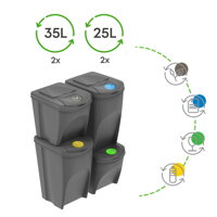 Sada 4 odpadkových košů SORTIBOX šedý kámen, objem 2x25l a 2x35 litrů