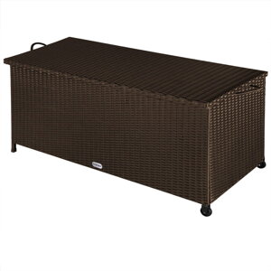 Polyratanový úložný box hnědý 122 x 56 x 61cm s rukojeťmi a kolečky