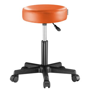 Taburetka na kolečkách, oranžová koženka, otočná 360 °