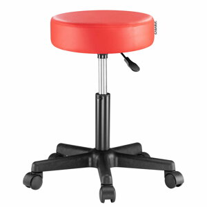 Taburetka na kolečkách, červená koženka, otočná 360°