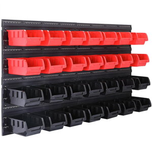 Závěsný organizér do dílny ORDERBOX s 28 boxy a držáky na nářadí, 64x2x38cm, červená/černá