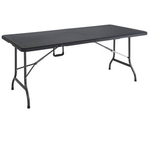 Kempingový skládací stůl černý, polyratanový vzhled 180x75x73 cm