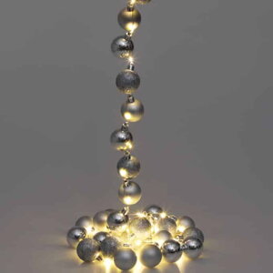 Vánoční řetěz stříbrné koule LED, teplá bílá, 2m
