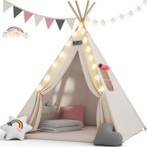 Dětský stan teepee JULIA, 120x120x160cm, béžová/růžová