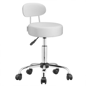 Taburetka na kolečkách s opěradlem ROLAND, Ø35cm, bílá