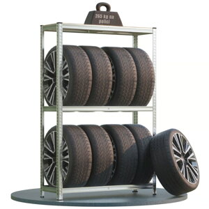 Regál na pneumatiky TYRE, 120x40x180cm, max. 795kg, stříbrná/světle hnědá