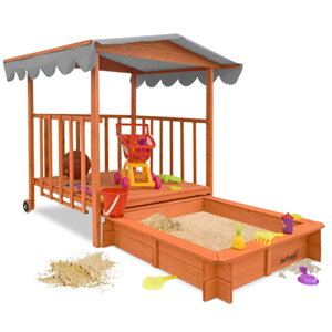 Pískoviště s verandou HAPPY, 130 x 130 x 143 cm borovicový masiv hnědo šedý