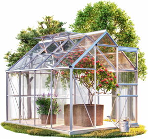 Zahradní skleník z polykarbonátu se základnou M4, 250x190x195cm