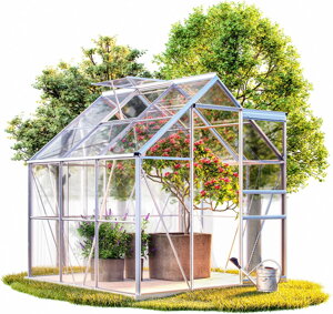 Zahradní skleník z polykarbonátu se základnou M3, 190x190x195cm