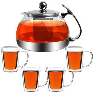 Čajník se sítkem TEA 1,2L+4 šálky, průsvitný, stříbrný