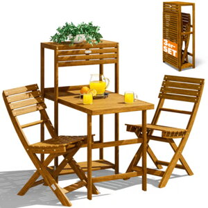 Balkonový set PATIO, 3dílný, přírodní dřevo