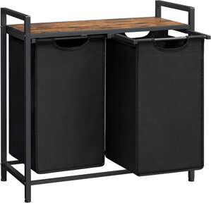Koš na prádlo s policí BERGEN, 2 x 46l, černá/hnědá