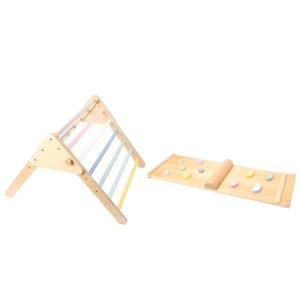 Dřevěný Piklerové trojúhelník MONTY, 59 cm, s Montessori deskou, vícebarevný