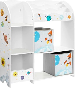 Regál na hračky a knihy VESMÍR, 2 boxy, 93x30x100cm, bílá s nálepkami