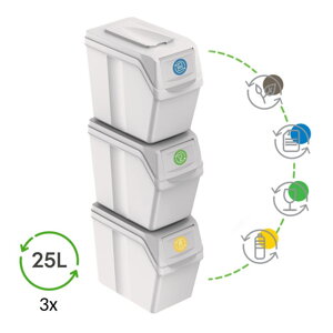 Koš na tříděný odpad Sortibox 25 l, 3 ks, bílá