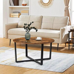 Kulatý konferenční stolek v industriálním stylu o průměru 88 cm, barva černá/hnědá rustikální