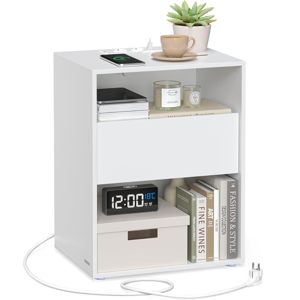 Noční stolek s funkcí nabíjení LUCIANO, 35x45x58,3 cm, bílá